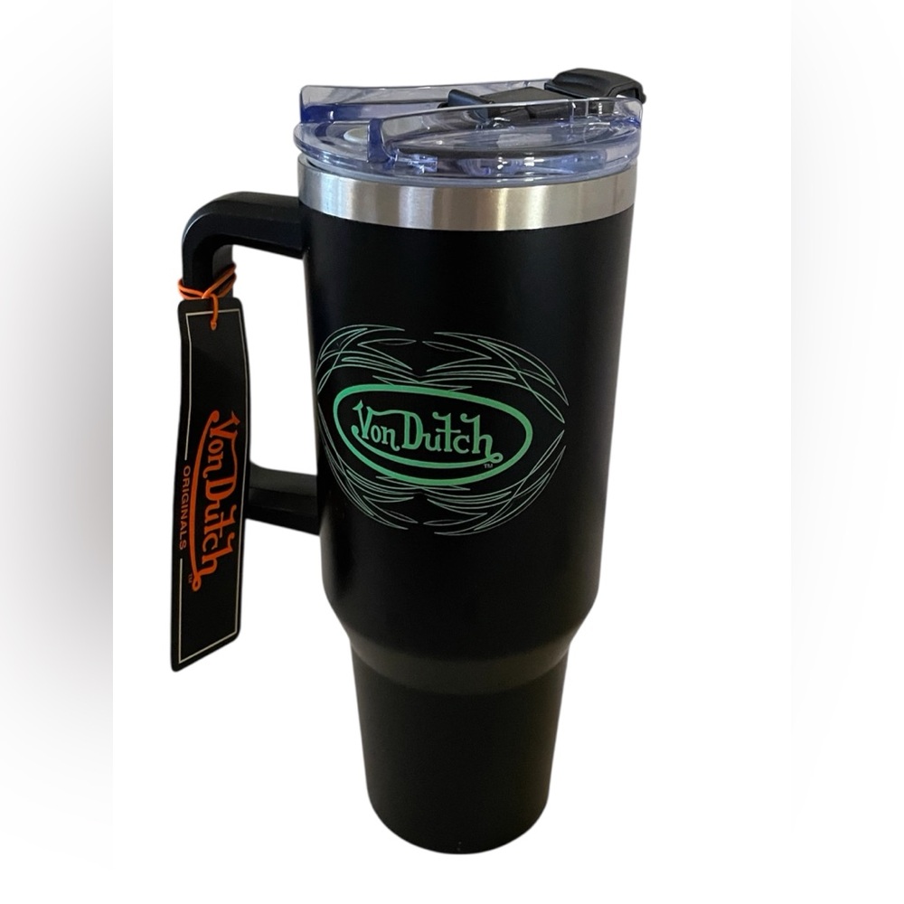 Von Dutch Black and Silver Tumbler with Green Logo